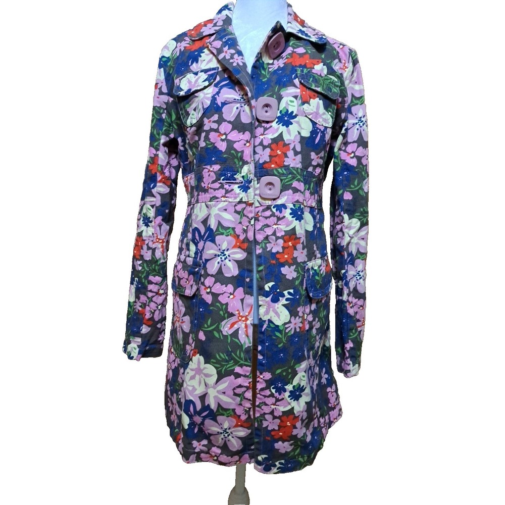 Tara Jarmon For Target Women's Floral Cotton Long Sleeve Button Up Trench Coat M